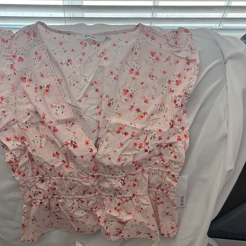 JustFab Pink Floral Blouse